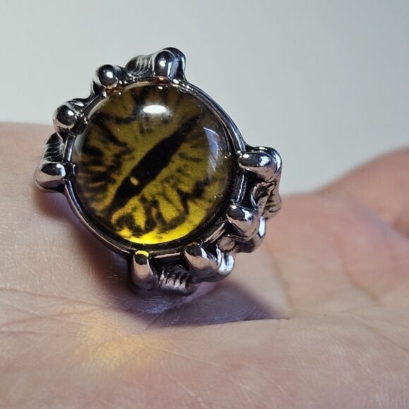*Sale* Silver Tone And Yellow Dragon Eye Adjustable Ring - Picture 4 of 11